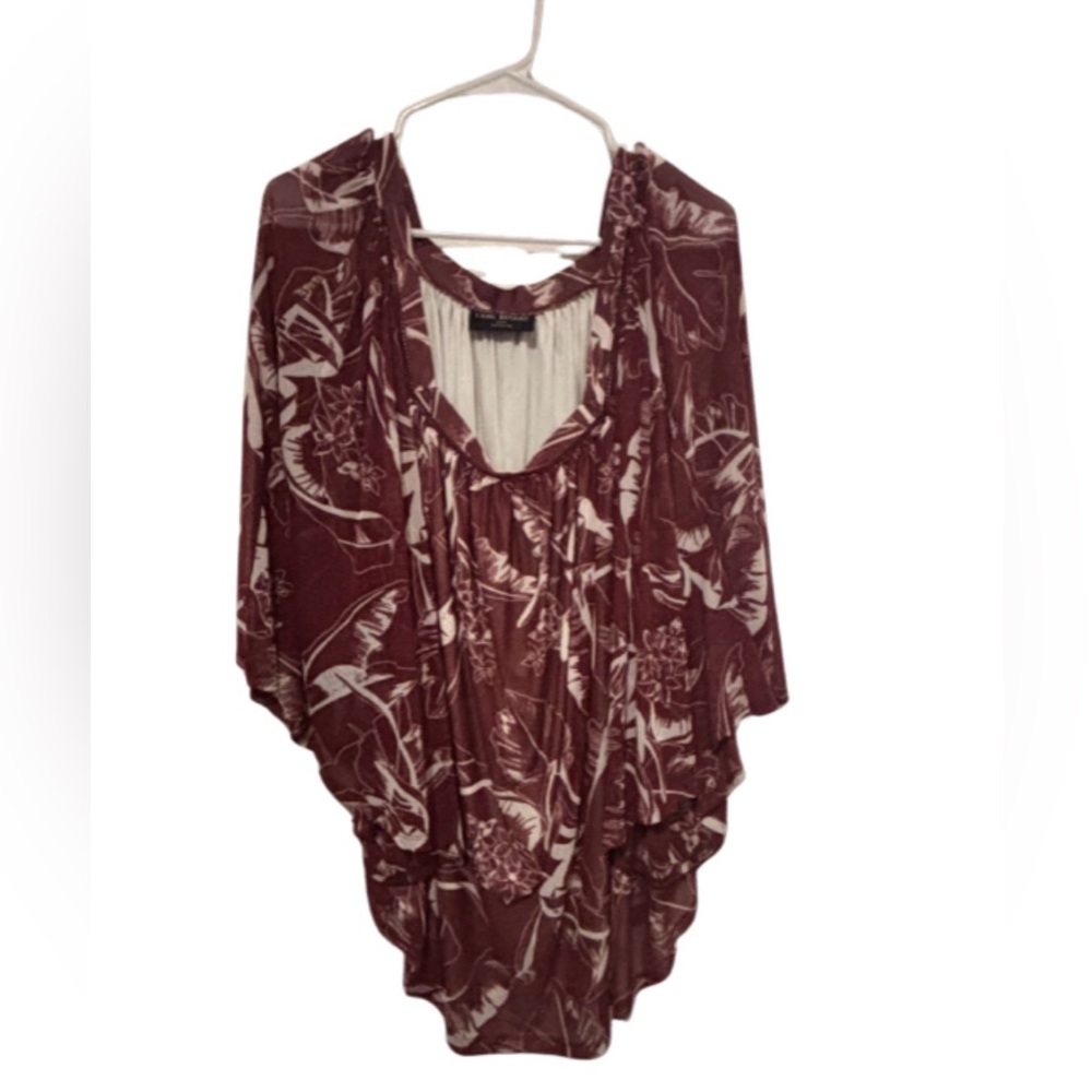 Lane Bryant Plus Floral Print Poncho Top in Burgundy and Cream 22/24